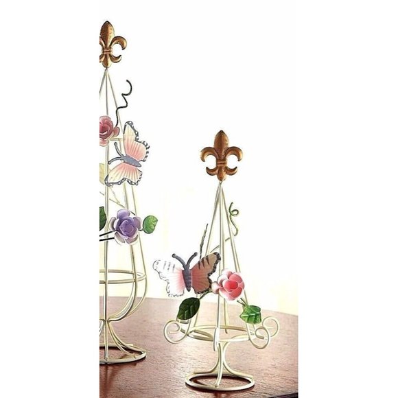 Garden Topiary Decorative Table Butterfly 3-Piece Rose Vines Hand Painted Metal - Picture 3 of 3